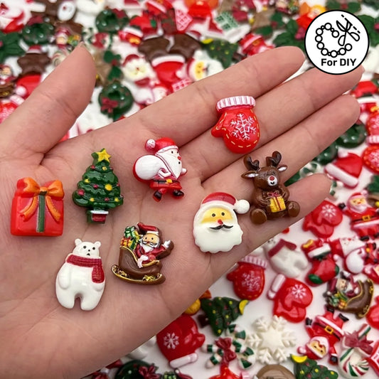 50pcs Festive Holiday-Inspired Flatback Charms, Decorative Assortment for DIY Crafts, Jewelry Making with Snowman, Reindeer, And Seasonal Decorations - Non-Metallic, No Plating Material