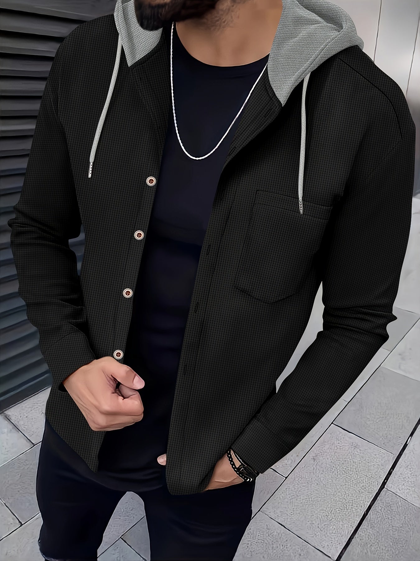 Men's Casual Hooded Jacket - Soft, Breathable Polyester with Button-Up Design & Pockets | Perfect for Spring, Fall & Outdoor Activities, Long Sleeve, Fashion, Daily, Leisure Style, Conventional Version