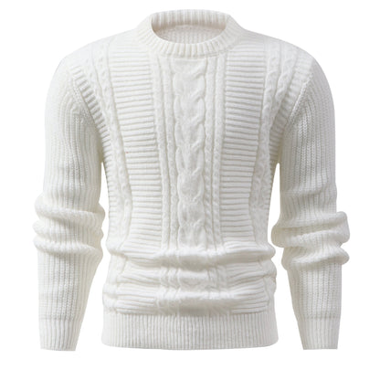 Men's Solid Color Ribbed Knit Sweater - High Elasticity Round Neck Long Sleeve, All-Season Comfort, Regular Fit Casual & Formal Wear, Easy Care Hand Wash/Dry Clean, Comfortable Fashion, Textured Fashion, Highelasticity Fabric