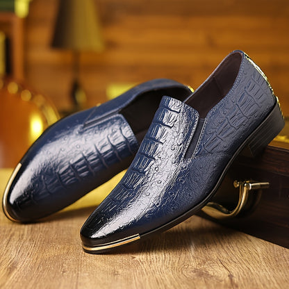 Men's Crocodile-Embossed Slip-On Brogue Business Casual Shoes