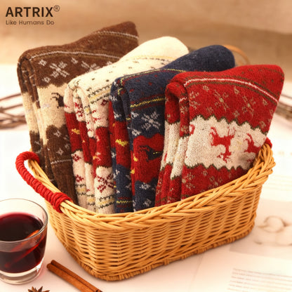 6pcs/3pairs Reindeer Print Thick Socks, Comfortable and Warm Christmas Mid-Calf Socks, Unisex Socks, Christmas Socks, Festive Socks, Cozy Socks, Warm Winter Socks