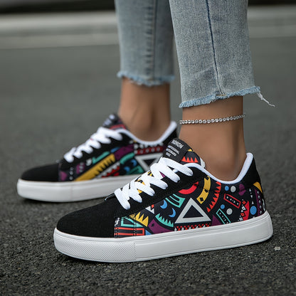 Women's Casual Skate Shoes Geometric Pattern Random Print Versatile, Lightweight Anti-Slip Outdoor Sports Daily Wear Walking Sneakers