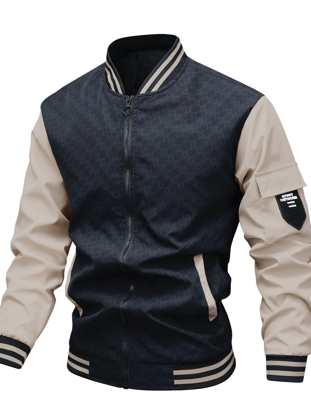 Men's Casual Autumn Jacket with Geometric Pattern, Polyester