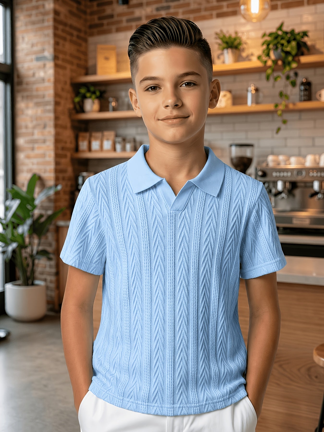 Boys' Summer Polo Shirt Knitted Jacquard Breathable Top