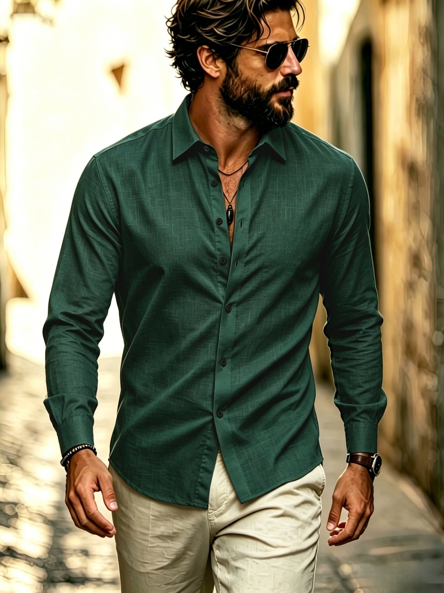Men's Business Casual Long Sleeve Lyocell Shirt for Spring & Fall