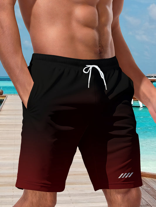 Men's Quick-Dry Geometric Swim Trunks with Pockets and Drawstring