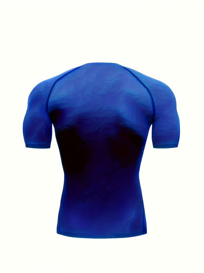 Men'S Quick-Dry Athletic Compression T-Shirt with Serpent Head Logo - Short Sleeve, High Stretch, Breathable Fabric for Running  Workout, Blue