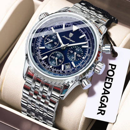 Luxury Stainless Steel Chronograph Watch with Green Dial