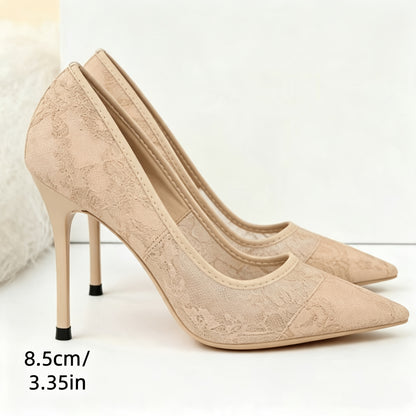 Women’s Mesh Lace Stiletto Heels Pointed Toe Elegant Dress Shoes