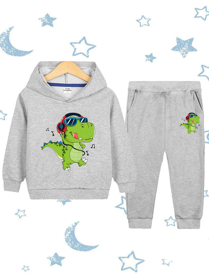Kids Cotton Dinosaur Hoodie and Pants Set for Fall Winter