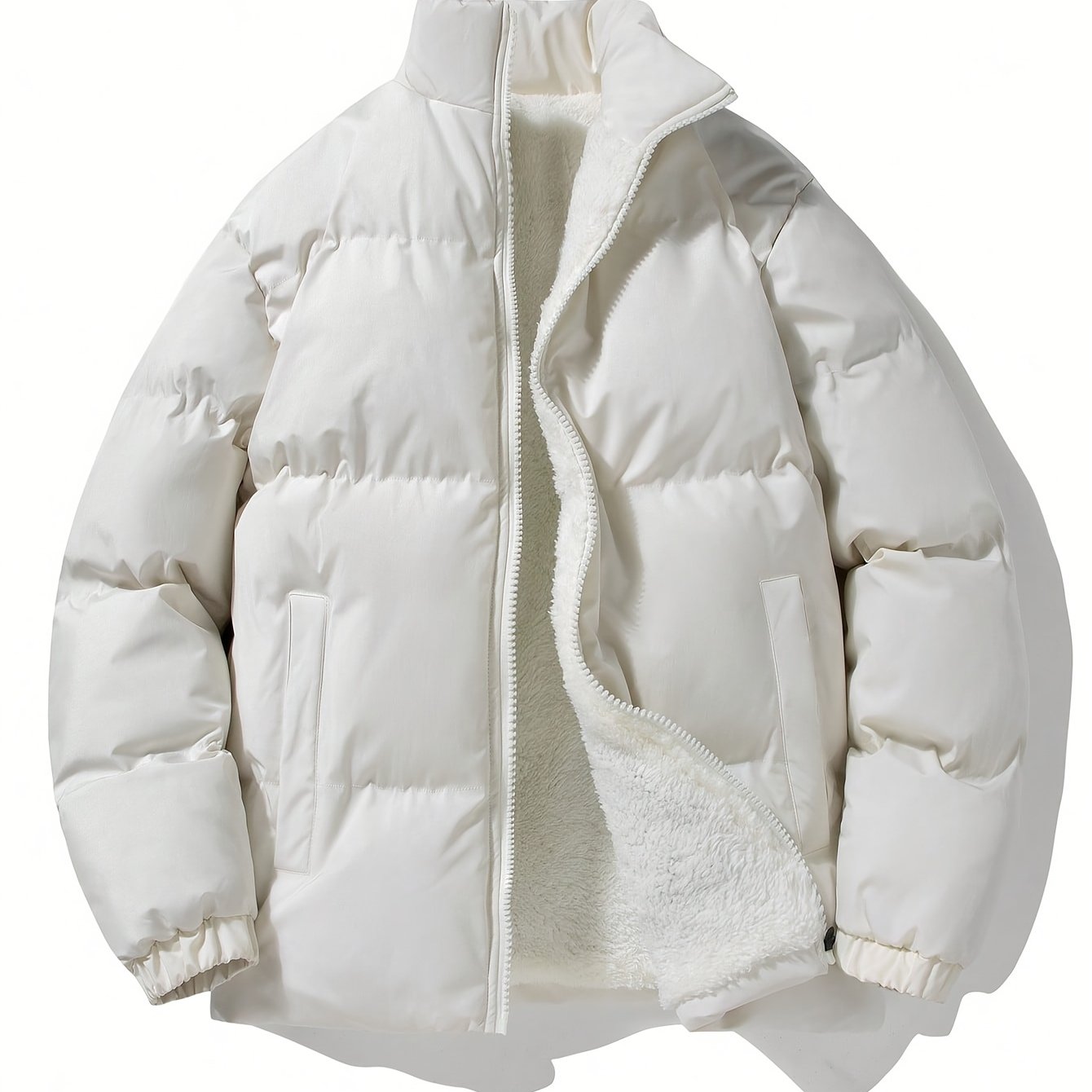 Yilong OBM Men's 2025 Fleece-Lined Winter Coat - Stand Collar Padded Insulation, Machine Washable Polyester, Solid Color Casual Jacket with Zipper Closure for Cold Weather, Winter Jacket, Outdoor Clothing, Minimalist Design,