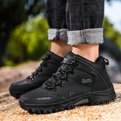 Men's High Top Hiking Shoes, Comfy Non Slip Durable Lace Up Sneakers For Men's Outdoor Activities, Winter & Autumn