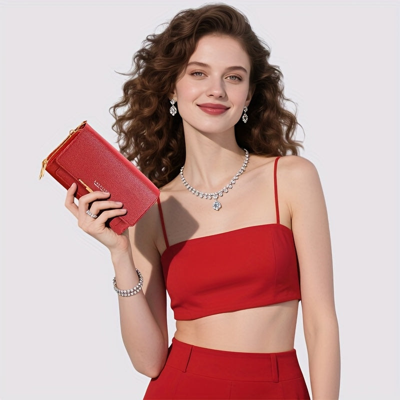 Women'S Shoulder Bag, New Multifunctional Wallet for Women, Zip Closure, Detachable Shoulder Strap, Can Be Used As a Shoulder Or Crossbody Bag, Medium-Length Clutch, Phone Bag, Coin Purse, with 3 Card Slots + Phone Compartmen