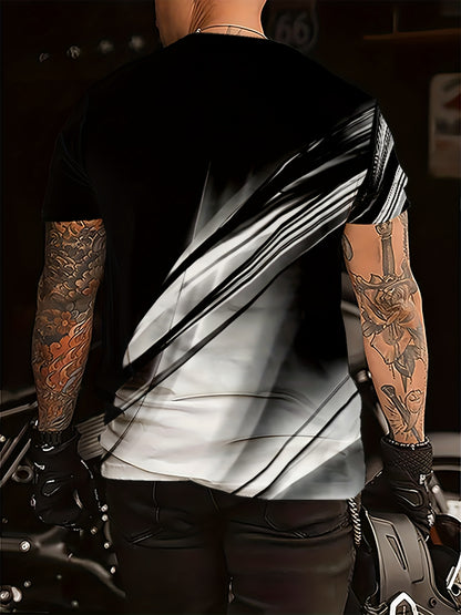 Men'S Casual Crew Neck T-Shirt with Abstract Black  White Design - Soft Fabric, Regular Fit, Casual Attire Modern Casualwear Stretchable Fabric