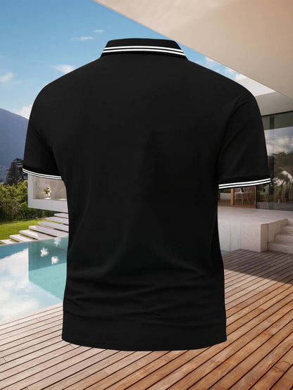 Men'S Polo Shirt with Golf Graphics, Featuring a Comfortable And Stylish Design for Summer. This Short-Sleeve Polo Is Perfect for Casual Wear, Available in Dark Blue And Black, with Printed Letters - ayq