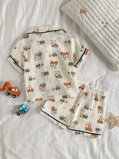 Toddler Boys' Cotton Cartoon Excavator Shorts & Top Set
