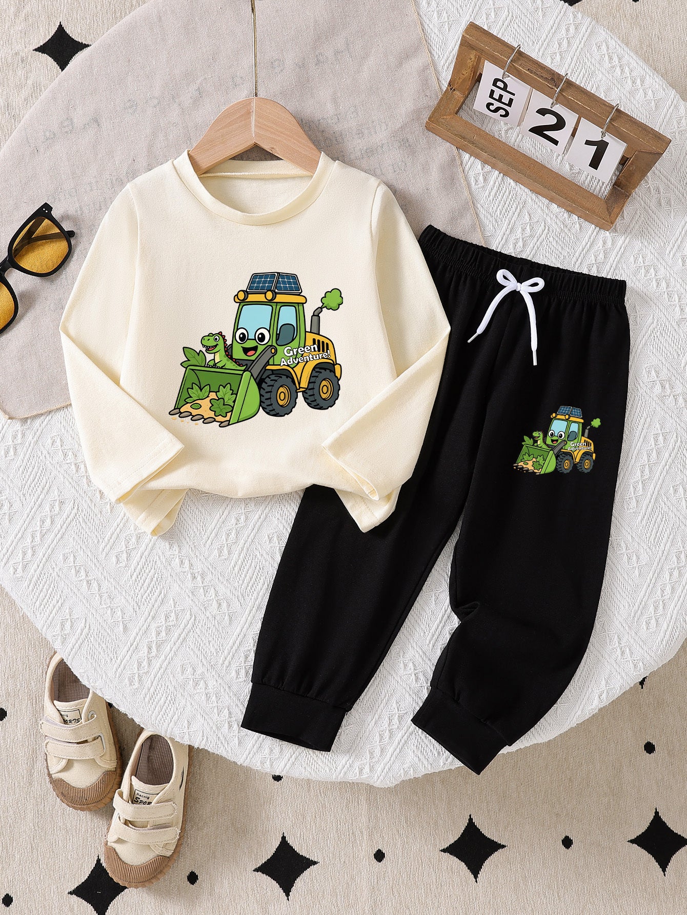 Boys Dinosaur Print Casual Cotton Long Sleeve Set for Spring/Fall