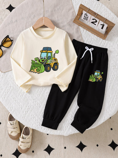 Boys Dinosaur Print Casual Cotton Long Sleeve Set for Spring/Fall
