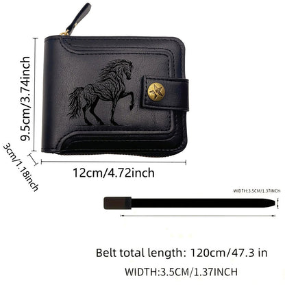 2pcs Men's Branch & Horse Wallet and Belt Combo - Elegant Collegiate Style Matching Wallet & Accessory Suitable for Daily & Professional Wear, Ideal Gift for Father's Day, Christmas, (Wallet and Belt)