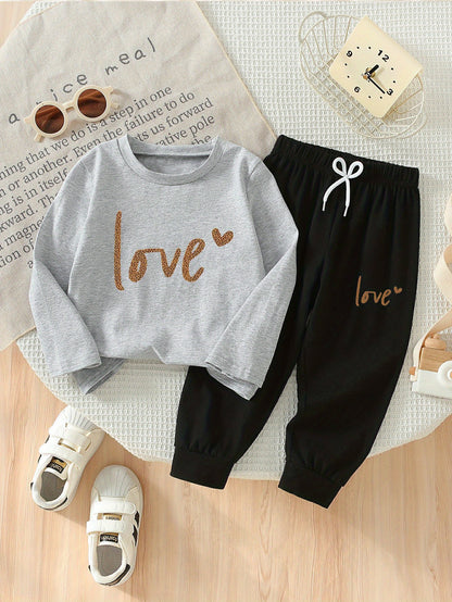 Girls' Casual Leopard Print Cotton Long Sleeve Top & Pants Set