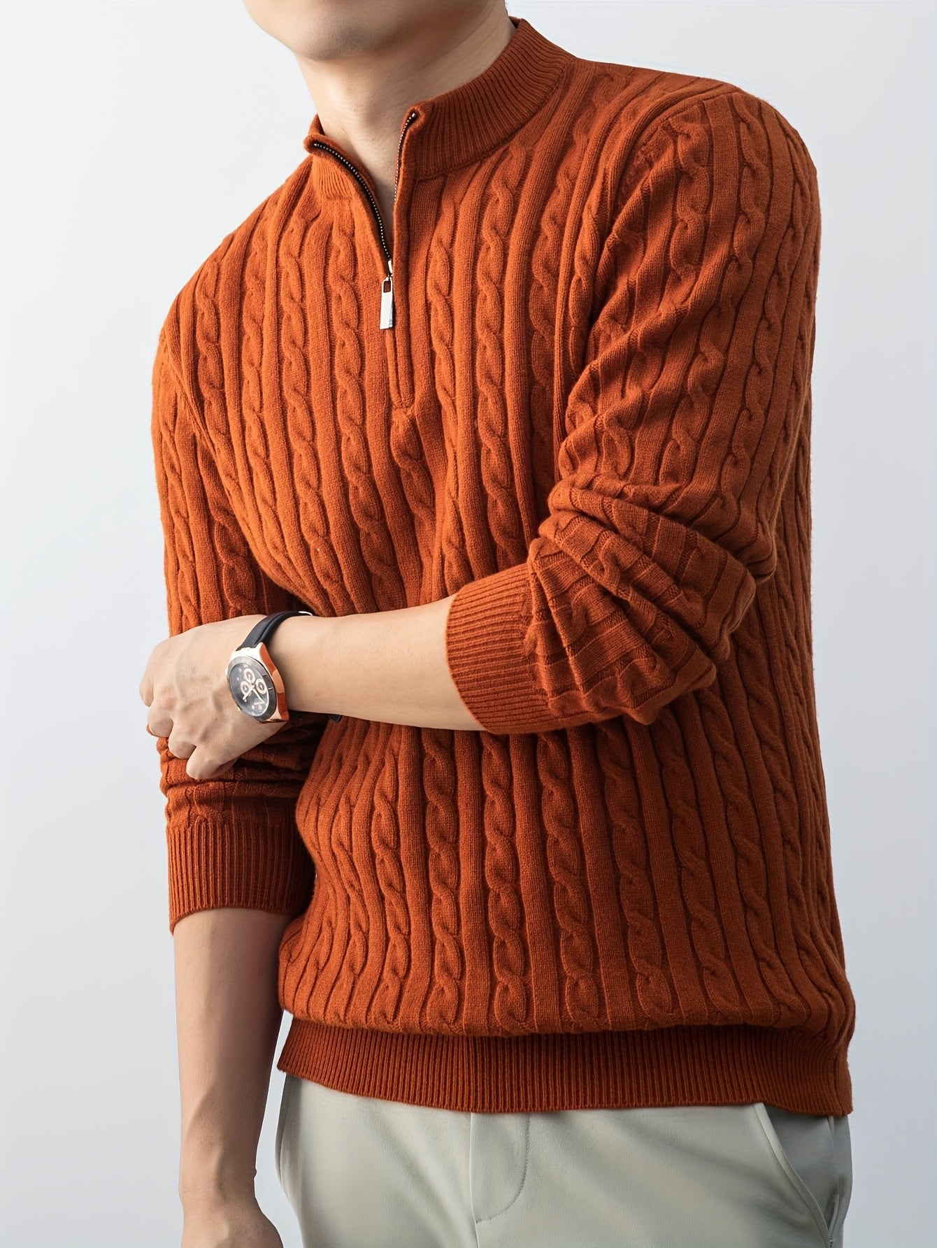 New Men'S Christmas Gift: a Thick, Warm, And Cold-Resistant Knitted Sweater with a Cable-Knit Design And a Zippered Collar, Suitable for Both Layering And Wearing Alone, Perfect for Casual And Versatile Outfits