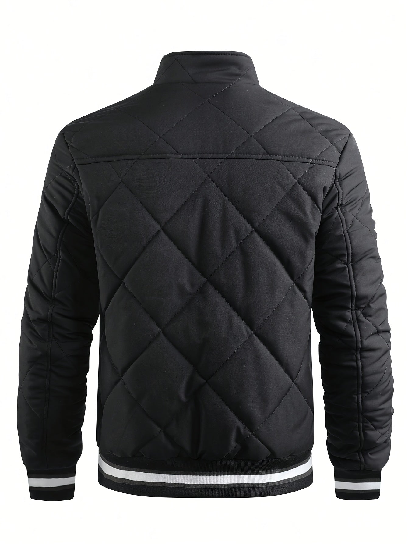 Men's Casual Quilted Polyester Jacket with Stand Collar