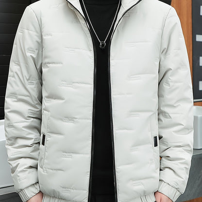 Men's Winter Windproof Jacket Thickened Insulated College Style Hooded Coat with Zipper Front, Pockets & Machine Washable - Solid Color for Hiking & Outdoor Activities