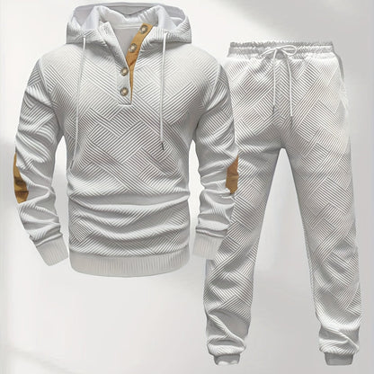 Men's Casual Fashion Set Knit Jacquard Hoodie and Pants 2pcs Set