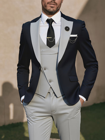 Men's 3-Piece Polyester Suit with Vest and Trousers