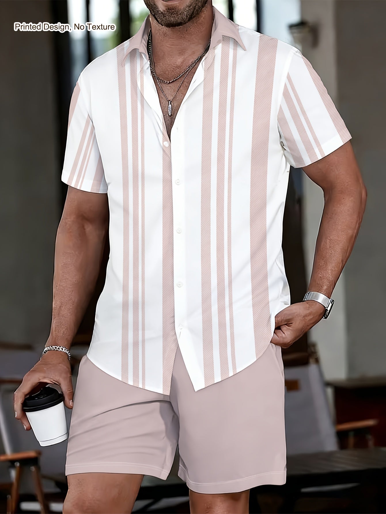 Men's Casual 2-Piece Striped Shirt & Shorts Summer Set