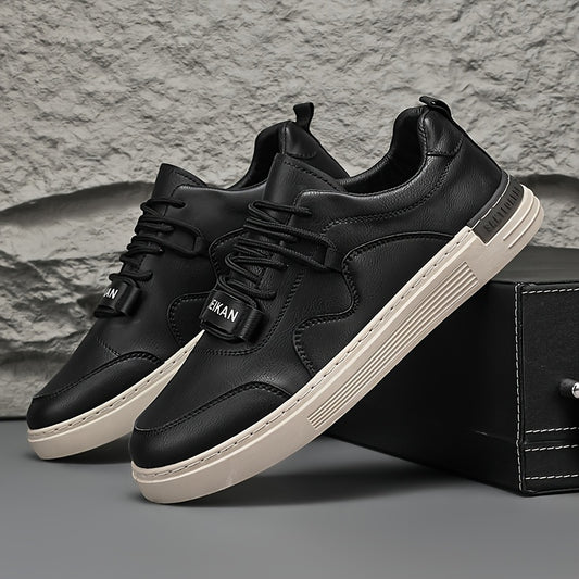 Men'S Casual Low-Top Sneakers - Lightweight, Comfortable  Versatile Skate Shoes in Black with White Accents, Lace-Up Design for Outdoor Hiking  Casual Wear, Outdoor Hiking Shoes   Stylish Lowtops   Comfortable Footwear