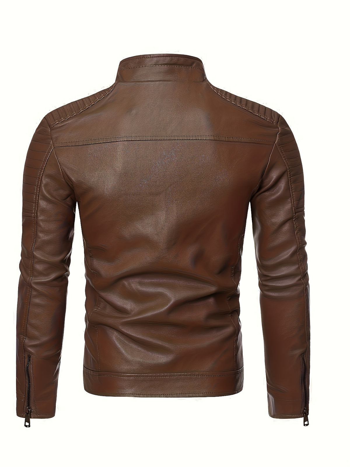 Men's Black Quilted Faux Leather Biker Jacket with Stand Collar