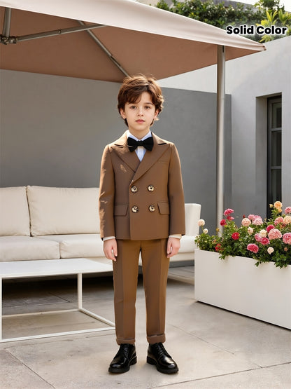 Boys' Solid Color Three-Piece Suit Set with Bow Tie