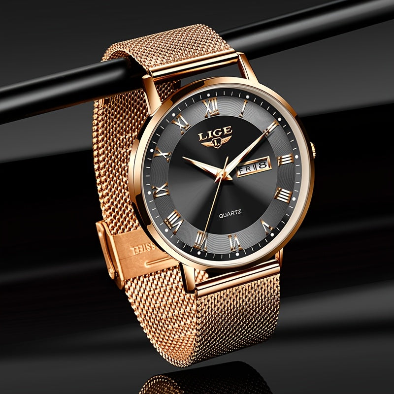 LIGE Women's Elegant Stainless Steel Quartz Watch with Date