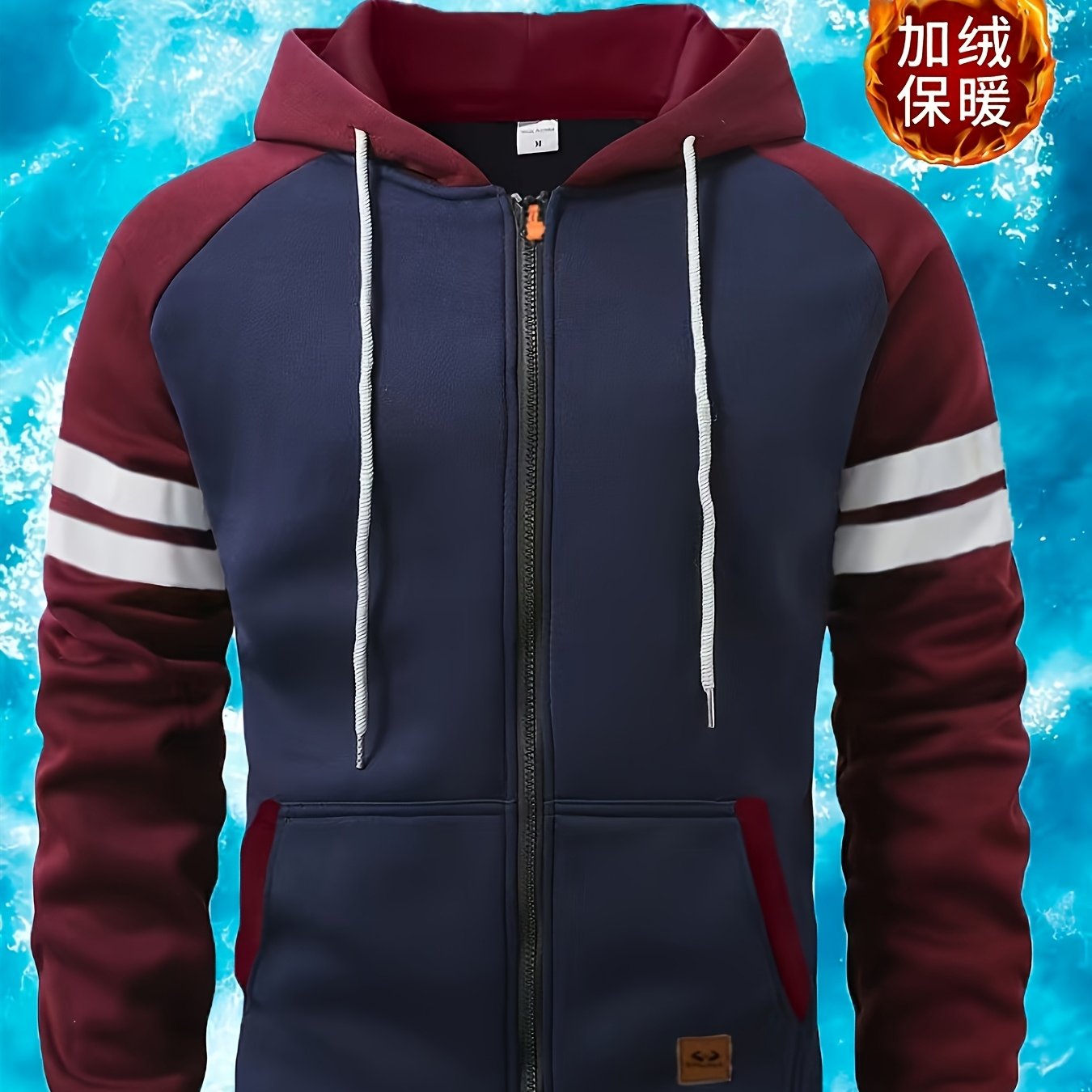 Men's 2025 Autumn East New Zipper Hoodie - Black & Grey Color-Block Contrast with White Piping, Full-Zip Closure, Chest Pocket & Adjustable Hood, Casual Streetwear for Teen Boys & Young Men, Durable Everyday Outerwear