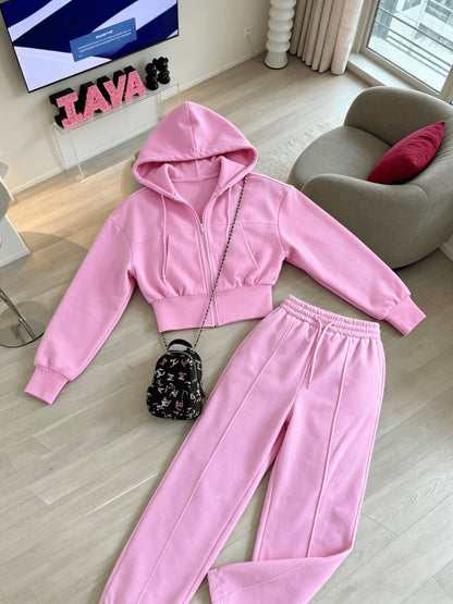 Women's Loose Cropped Hoodie Set with Matching Pants