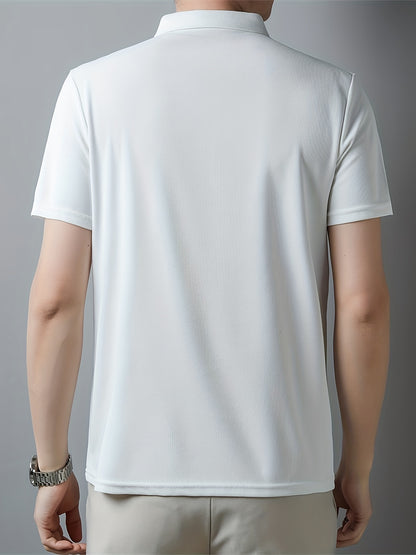Men's Solid Short Sleeve And Lapel Collar Henley Shirt, Casual And Comfy Sports Tops For Summer Golf Wear And Outdoors Activities