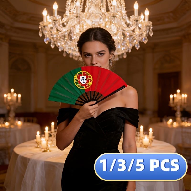 Portuguese Flag Plastic Cloth Fan with Black Handle, 22.5cm
