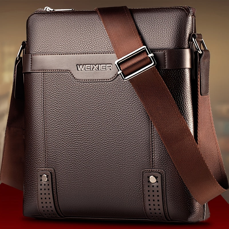 WEIXIER Men's Fashion Crossbody Bag - Adjustable Strap, Faux Leather, Deep Brown   Casual Street Style Shoulder Bag for Outings