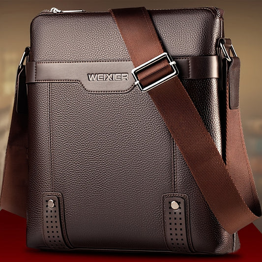 WEIXIER Men's Fashion Crossbody Bag - Adjustable Strap, Faux Leather, Deep Brown   Casual Street Style Shoulder Bag for Outings