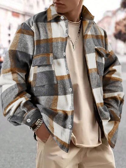 Men's Vintage Plaid Lapel Casual Jacket - Long Sleeve Outerwear