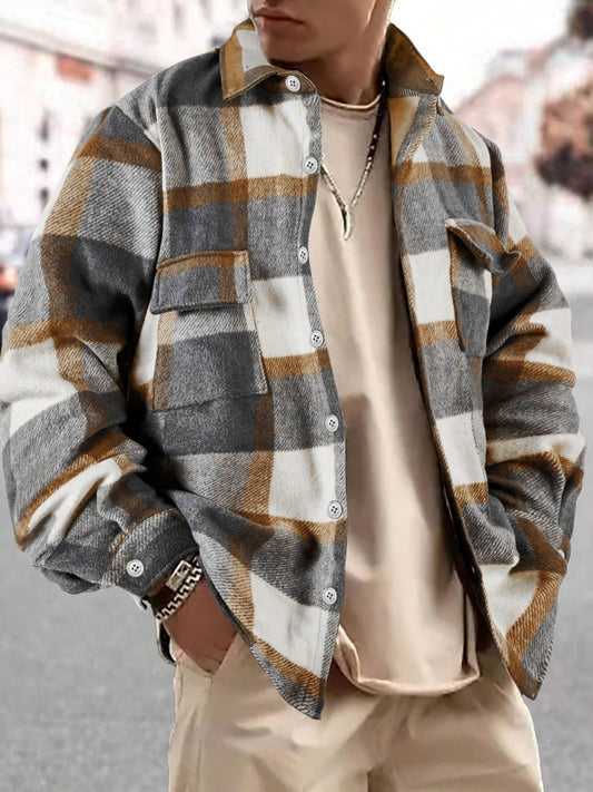 Men's Vintage Plaid Lapel Casual Jacket - Long Sleeve Outerwear