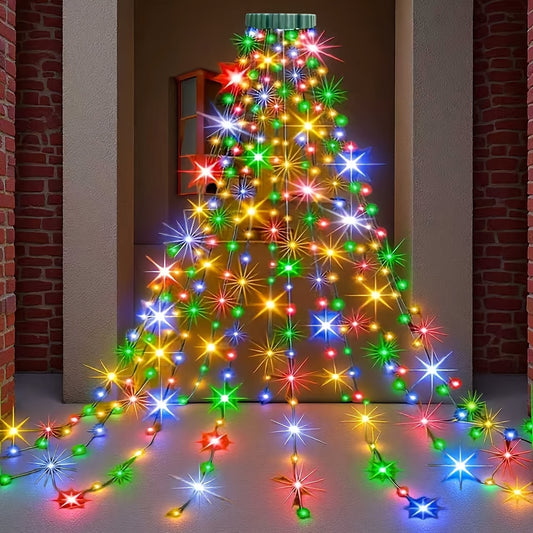 1-Pack 200-LED Warm White & Multicolor Christmas String Lights with Remote Control, USB- Wall-Mountable infrared Light for Tree Topper Star/, Wedding, Party, New Year Decorations (Plastic, No Batteries Included)