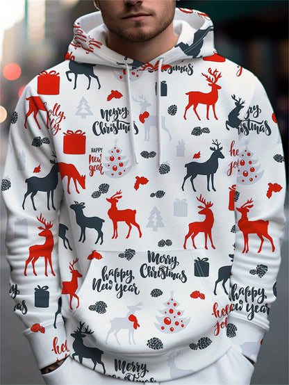 Men'S Christmas Hoodie - Red & Black Holiday Sweatshirt with Merry Christmas Text, Hooded Pullover for Christmas Party Outfit, Casual Winter Clothing - Festive Casual Attire, Christmas Clothes, Seasonal Fashion, Geometric Pri