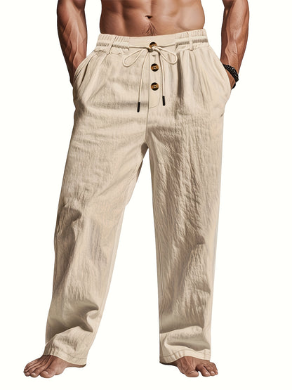 Men's Lightweight Linen Casual Pants with Drawstring Waist