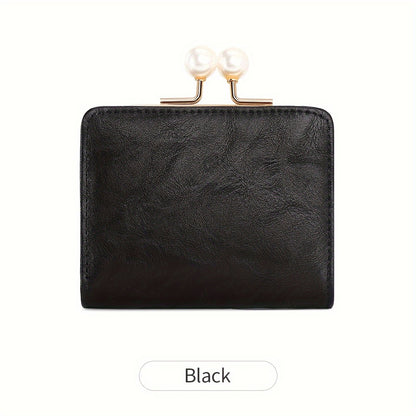 Women's Wallet Short Compact Three Layer LargeCapacity Retro Pearl Wallet High Quality PU Multi Card Seat/Coin ZeroWallet