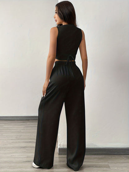 2026 Spring/Summer Casual Fashion Women'S Two-Piece Set Featuring a Vest Top And Fitted Straight-Leg Pants That Enhance The Leg Shape