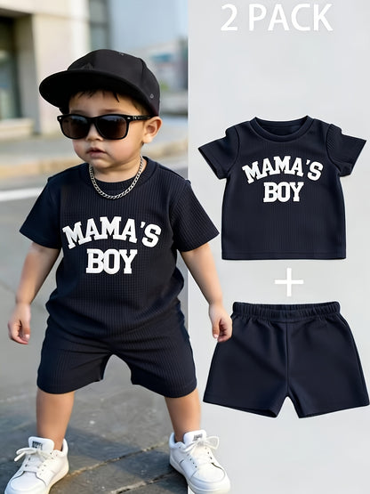 Boys' Casual Summer 2-Piece Pullover Set with Alphabet Print