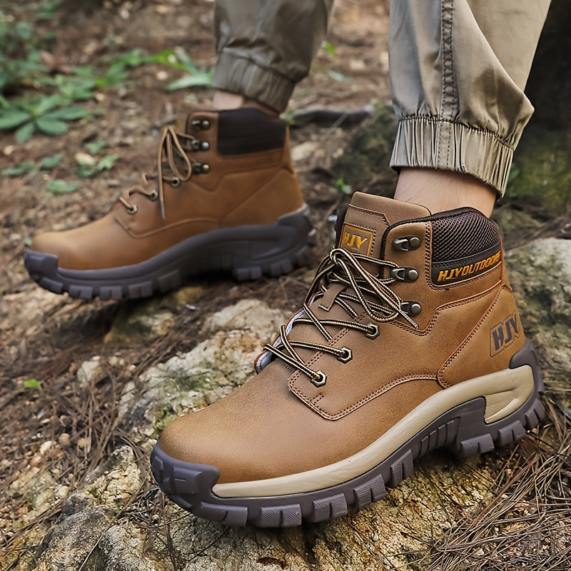 Men's Mid-Top Outdoor Hiking and Work Boots – Durable PU Leather