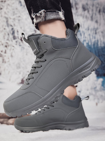 Men'S Mid-Top Winter Snow Boots - Lightweight, Non-Slip, Warm Plush Lining, Durable MD Sole, Black Workwear & Street Style for Outdoor Sports, Hiking, and Daily Leisure, Winter Boots, Hiking Footwear, Sleek Boot Design, Flexi